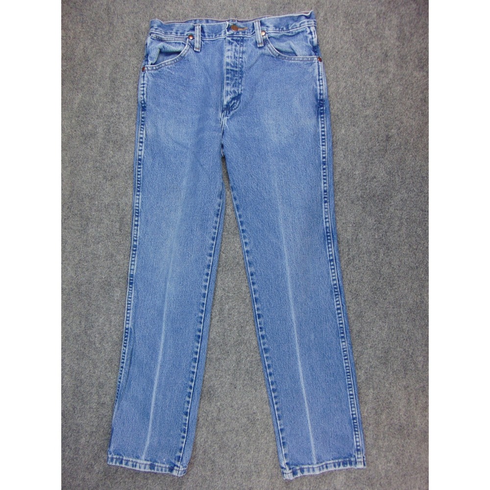 Wrangler Jeans Mens 30x31 Cowboy Cut Blue Solid Straight Leg Western Denim